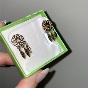 Gold Bohemian Dreamcatcher with Feathers Earrings